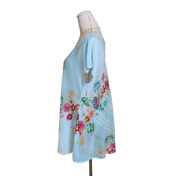 Johnny Was Floral Print Short Sleeve Tunic Rayon Top Cover Up Medium - Picture 4 of 8